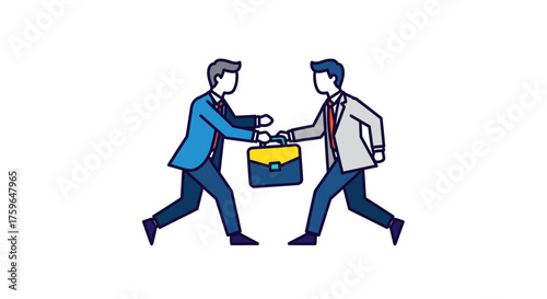 business deal with briefcase two faceless businessmen shaking hands over a briefcase in a stylized illustration ideal for finance and collaboration concepts.
