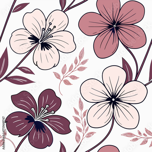 Elegant floral pattern with delicate blossoms and leaves