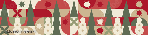 Geometric seamless pattern with winter blue patterns, Christmas trees in Scandinavian style. New Year's fashionable color pattern for textiles and wallpaper, gift design trend.