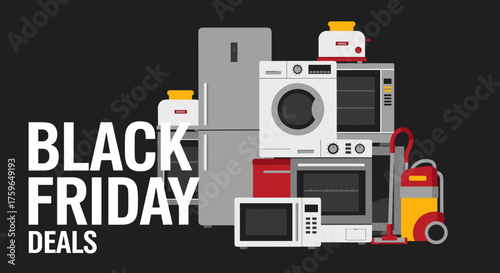 Black Friday Deals Pile of home appliances fridge washer oven microwave