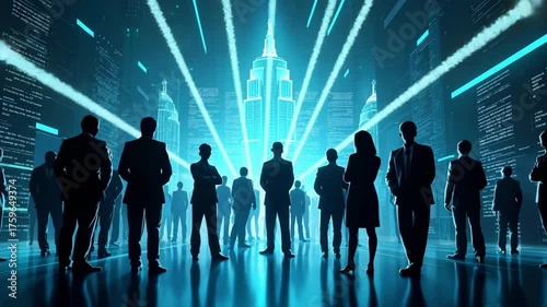 Imaginative visual of business people and financial firms staff . Concept of human resources , enterprise resource planning ERP and digital technology ..