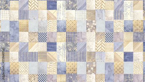 Abstract geometric pattern with overlapping rectangles in mustard background  