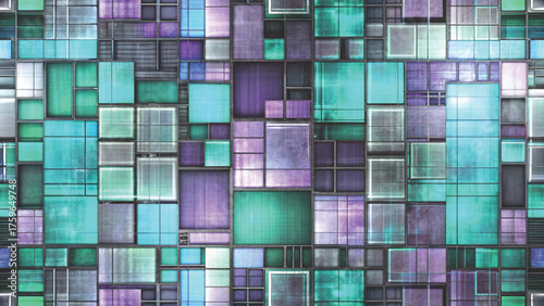 Abstract geometric pattern with overlapping rectangles in mustard background  