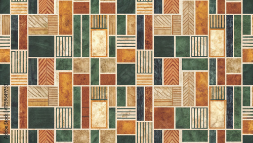 Abstract geometric pattern with overlapping rectangles in mustard background  