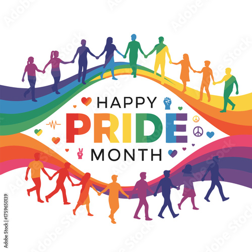 Celebrate Pride Month with Unity Rainbow Colors and Diverse People Holding Hands for Equality
