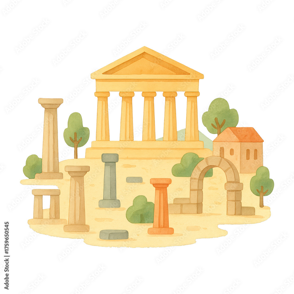 Fototapeta premium PNG Ancient ruins with classical architecture.