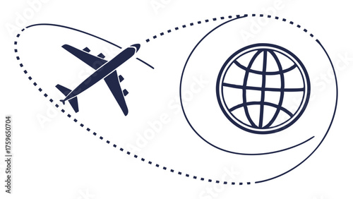 Airplane flying around the globe symbolizing international travel and global connectivity