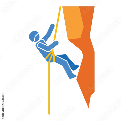 Stylized icon of a person rappelling down a rock face.