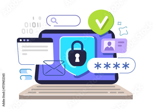 Data protection. Internet computer security concept. Cyber security software program on laptop screen