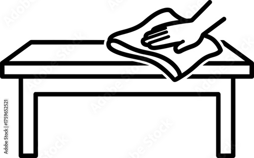 Hand cleaning table surface with cloth icon. Disinfection and hygiene concept. Simple flat line vector illustration for website, app, print