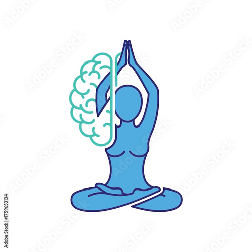 A of a person in a yoga pose merging with a brain.