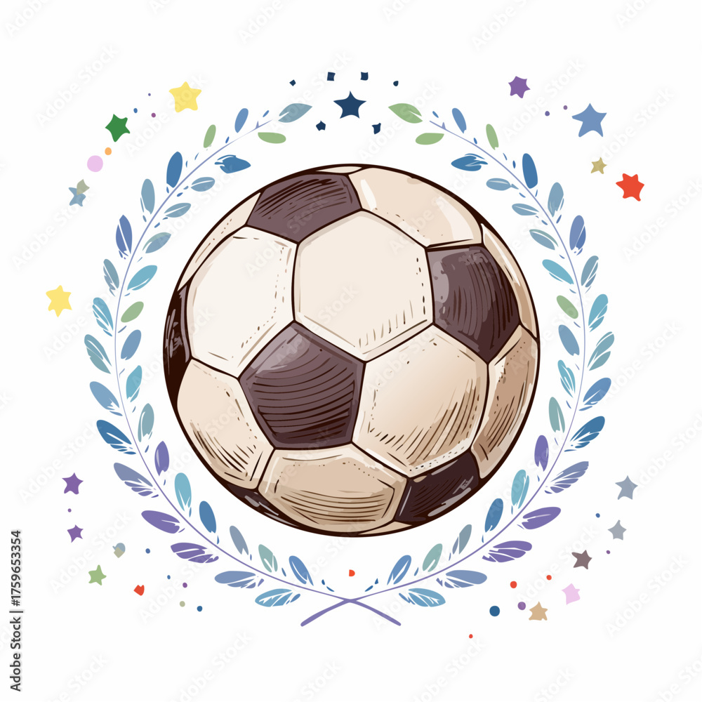 Naklejka premium Illustration Football Detailed Classic Sports Ball Game Hand Drawn