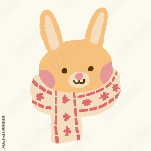 Cute hand-drawn bunny wearing red patterned scarf illustration