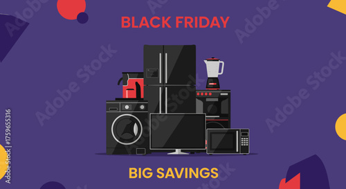 Black Friday savings on electronics and home appliances Sale banner illustration