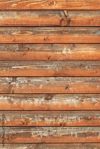 Wood (wooden) fence surface, texture, background. Brown backdrop, made of pine boards impregnated with brown impregnation. Decorative wall of natural materials. Original surface, made of brown boards
