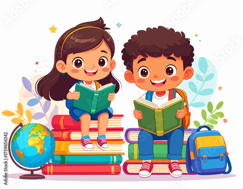 Happy Young Boy Judge Holding Scale of Justice in Black Robe Cartoon Illustration