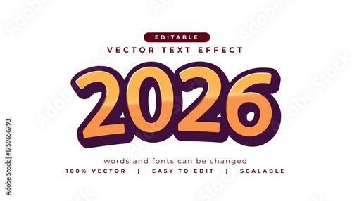 3D 2026 Text Effect Vector – Bold Editable Typography in Modern Gradient Style for Futuristic Digital Design