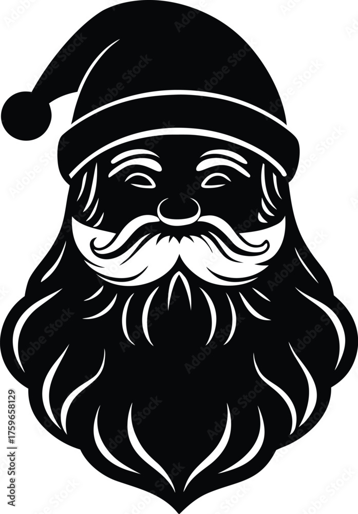 Obraz premium Santa face silhouette Black silhouette of Santa Claus face with beard hat 3