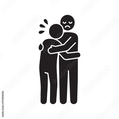 Compassionate Friend Comforting Crying Person with a Hug. Emotional Support, Empathy, and Grief Pictogram.
