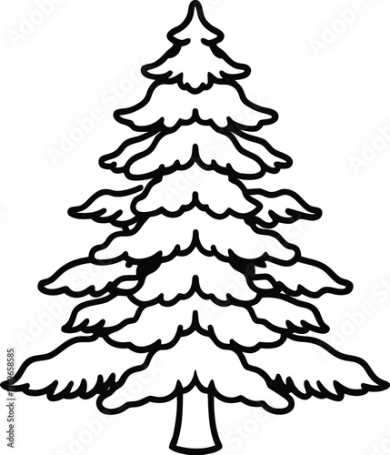 Black outline snow covered pine tree simple line art