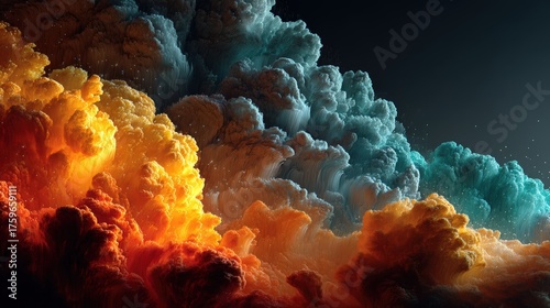 Colorful Vapor Clouds Mixing in Abstract Atmospheric Science Motion
