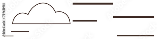 Cloud outlined with horizontal wind lines evoking speed, motion, and environment. Ideal for weather, technology, nature, data, speed simplicity sustainability concepts. Modern flat metaphor