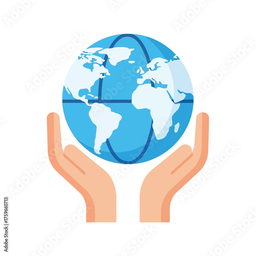 Hands cradling a blue globe with continents visible.