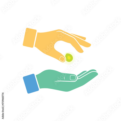 Stylized of hands exchanging a coin.