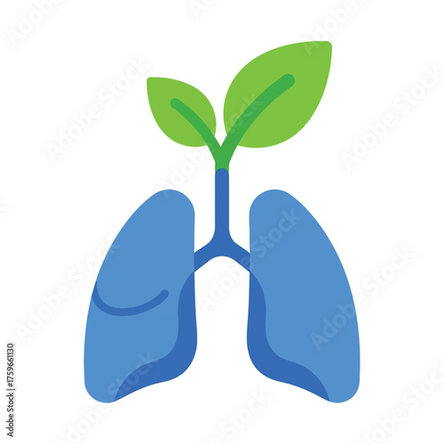 Stylized lungs with a plant growing from them, symbolizing health and nature.