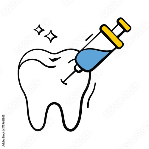 Creatively designed icon of dental care in modern hand drawn style
