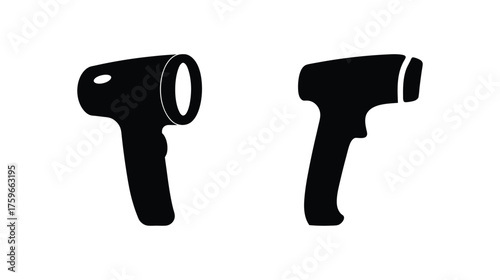 Two handheld barcode scanners silhouette icons for retail and logistics applications