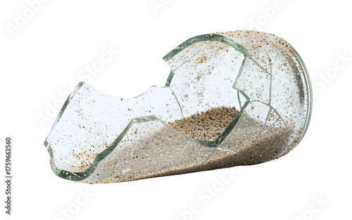 Canvastavla Broken glass bottle with sand inside isolated
