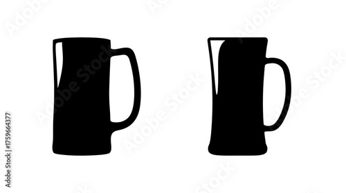Two black silhouettes of tall beer mugs with handles iconic beverage symbols for pubs and taverns