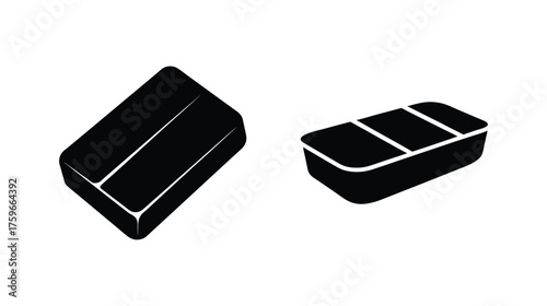 Two simple black rectangular bento boxes offering neat food compartments for meal preparation and presentation