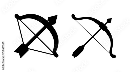 Two silhouette archery bows with arrows ready for aiming and shooting dynamic sport and recreation
