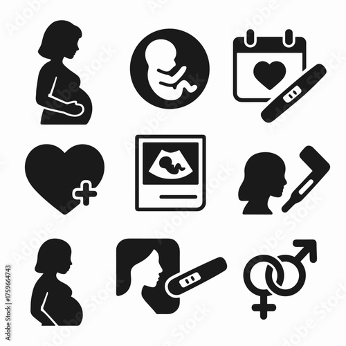 Healthcare, pregnancy solid icon set. medical, maternity, doctor tools in solid style. vector icons