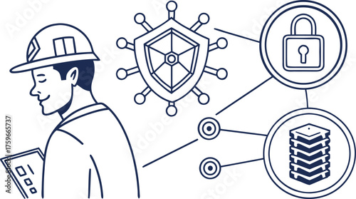 construction worker vector illustration with helmet and blueprint