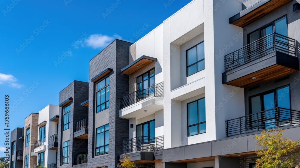 Obraz premium Detailed architectural shot of a row of Bauhaus style buildings