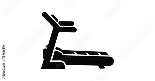 A black silhouette of a treadmill machine isolated on a white background in a studio shot