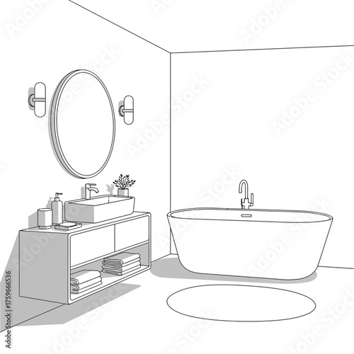 Modern Interior Room Set Vector Collection | Outline Flat Design with Realistic Details