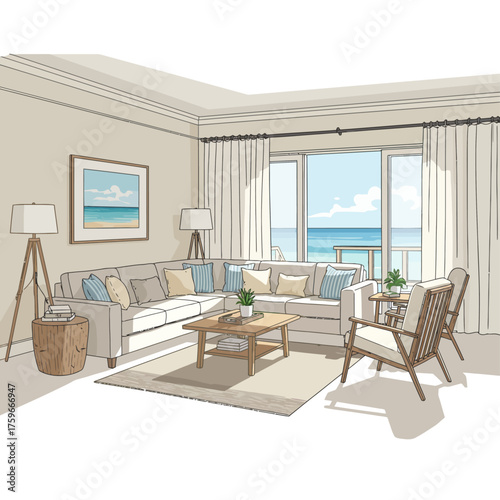 Modern Interior Room Set Vector Collection | Outline Flat Design with Realistic Details
