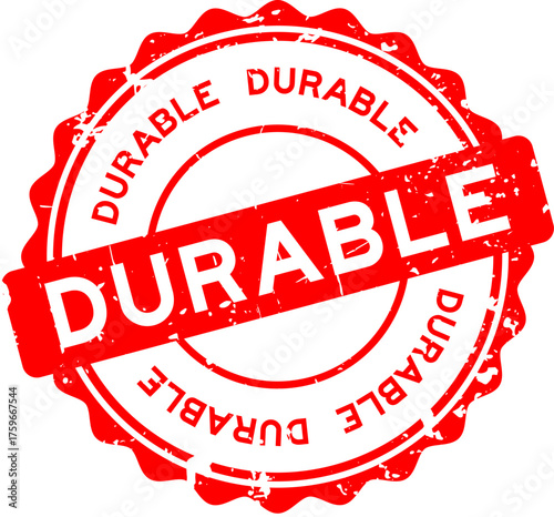 Grunge red durable word round seal stamp on white background