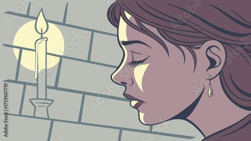 Contemplative Woman with Candlelight A Profile in Soft Hues and Serene Reflection