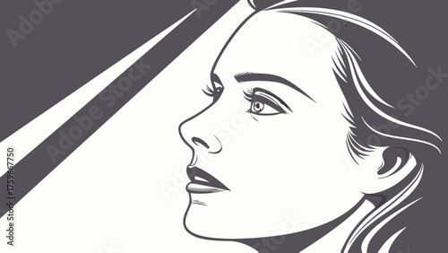 Elegant Womans Profile with Stylized Hair and Defined Features in Monochrome