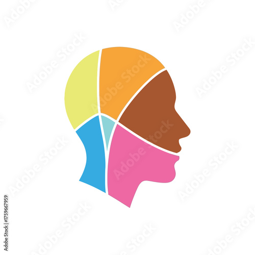 Colorful abstract pro of a head divided into segments.
