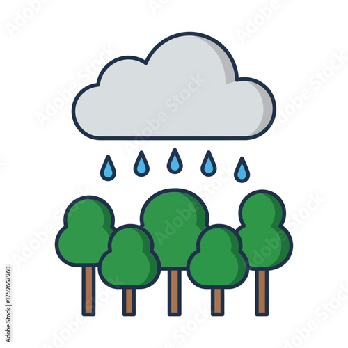 A cloud raining on a group of trees.