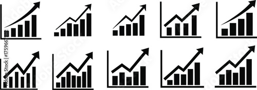chart icon set with upward trend arrows perfect for financial reports presentations and growth visuals
