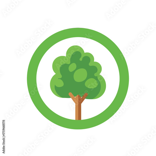 A stylized green tree inside a green circle on a white background.