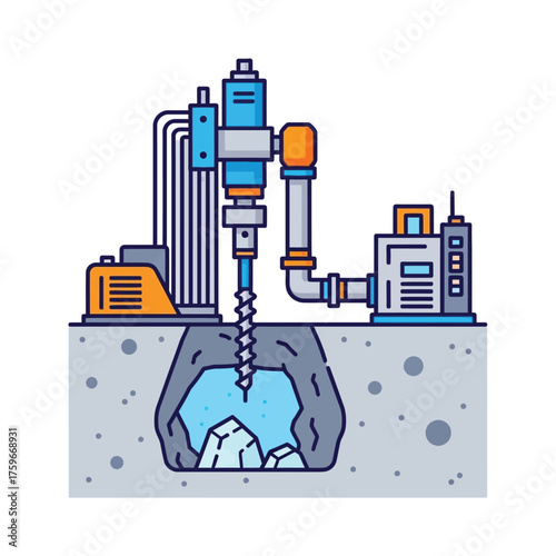 Industrial drilling machine excavating subsurface resources.