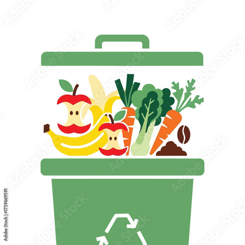 A compost bin filled with fruits, vegetables, and coffee grounds.
